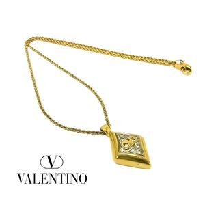 Valentino | Gold Diamond Shape Pendant & Swarovski Rhinestone Vintage Necklace